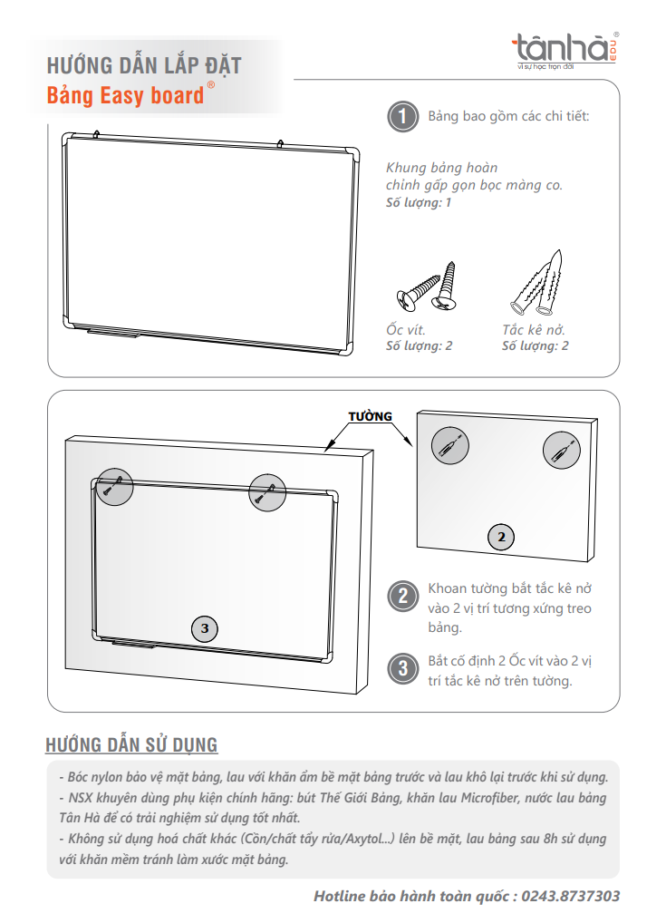 Hướng dẫn lắp đặt bảng từ trắng Easyboard