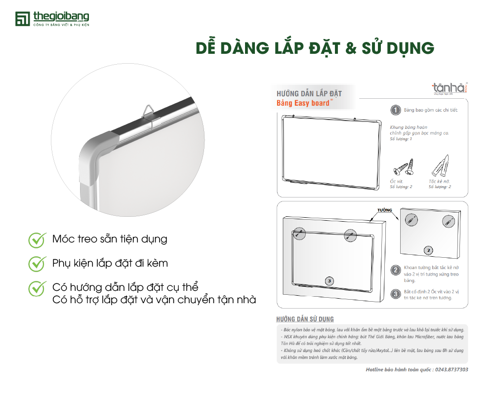 Bảng weekly planner- dễ dàng lắp đặt