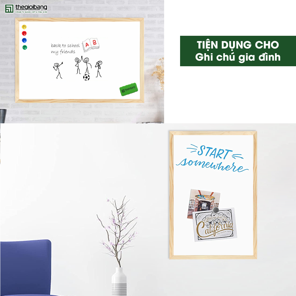 Bảng từ trắng khung gỗ- đa mục đích sử dụng